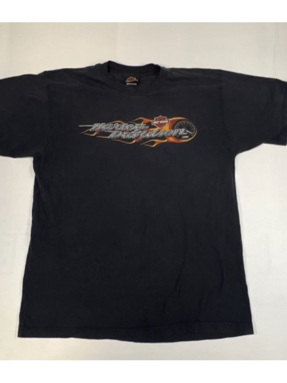 VTG Harley Davidson Men XL Black Lakeland FL Eagle Flame Graphic T-Shirt USA